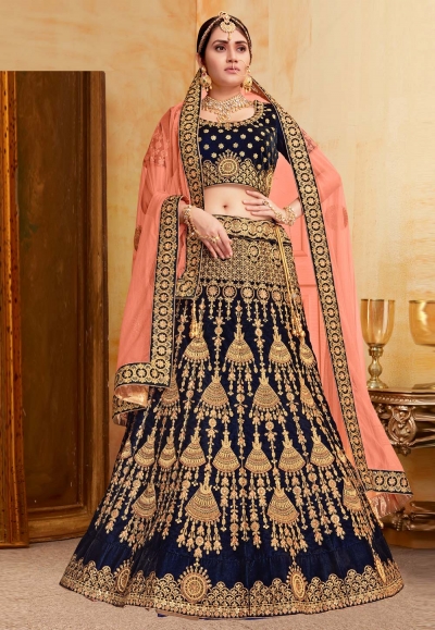 Navy blue velvet a line lehenga choli N213C