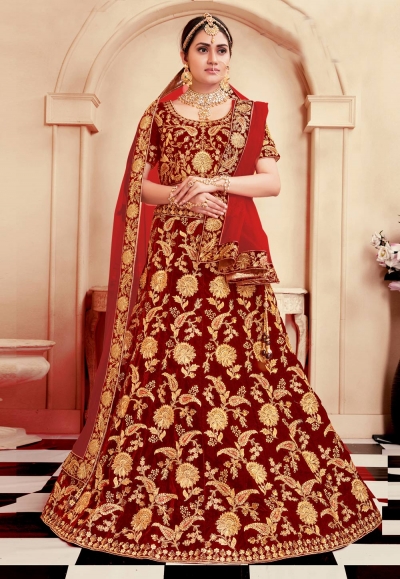 Red velvet bridal lehenga choli N215A