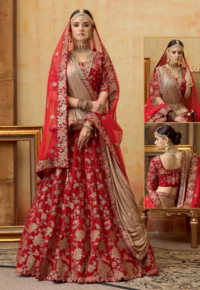 Red velvet bridal lehenga choli N225A