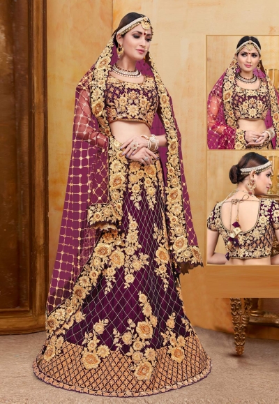 Purple velvet bridal lehenga choli N240