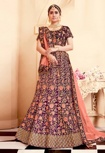 Wine velvet bridal lehenga choli N212B