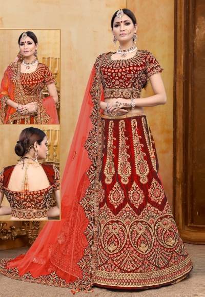 Red velvet bridal lehenga choli N221B