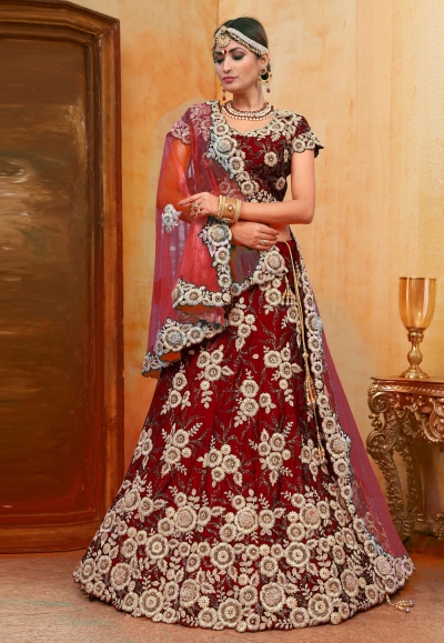 Red velvet bridal lehenga choli N222C