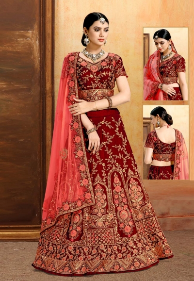 Red velvet bridal lehenga choli N244B