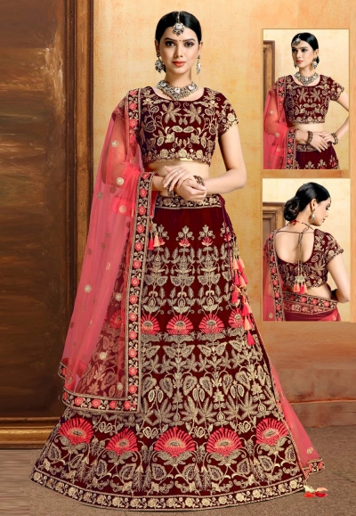 Red velvet bridal lehenga choli N245B