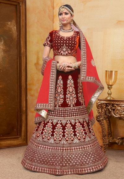 Red velvet bridal lehenga choli N217A