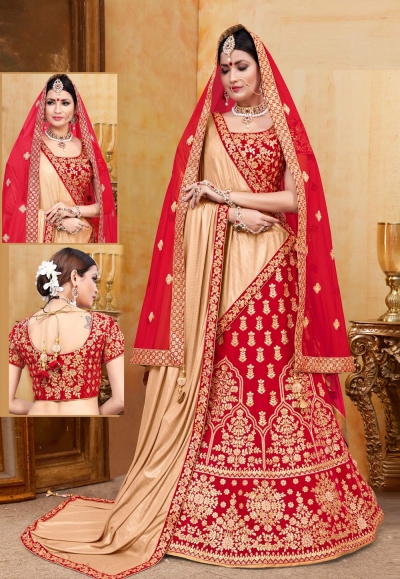 Red velvet bridal lehenga choli N237