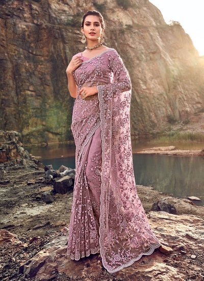 Gajri net heavy zarkan wedding wear saree