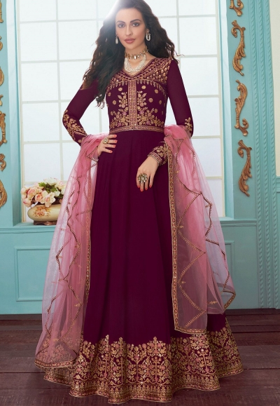 magenta georgette floor length anarkali suit 7080