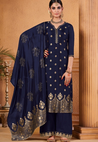 dark blue dola jacquard palazzo style suit 8501