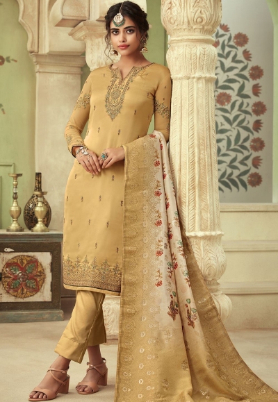 beige satin georgette straight trouser suit 10707