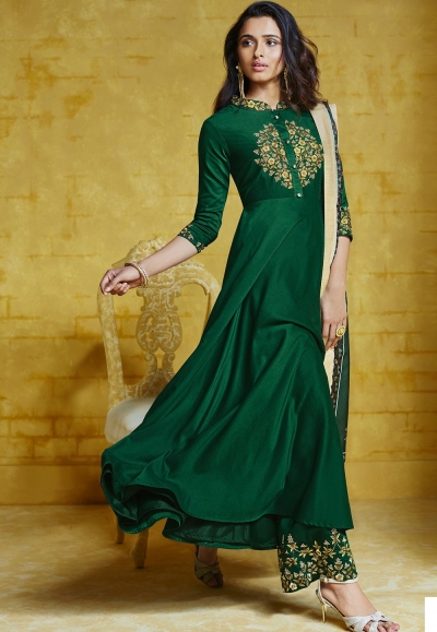 dark green muslin long palazzo style suit 757