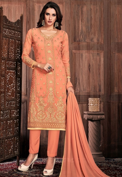 peach georgette straight trouser suit 32002