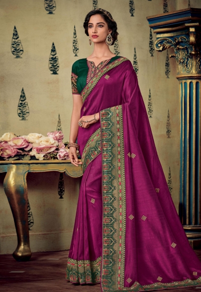 Magenta art silk embroidered saree with blouse 88332