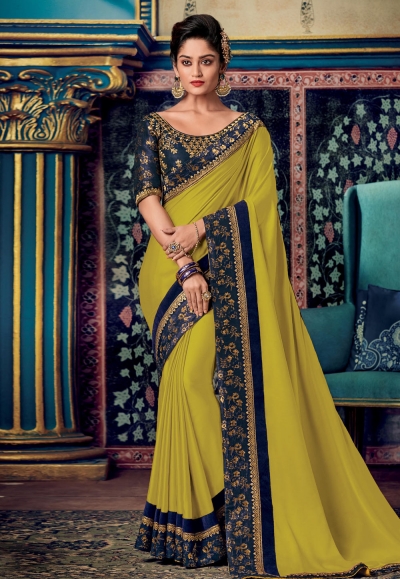 Light green art silk embroidered festival wear saree 88340