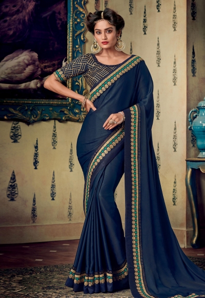 Blue art silk embroidered festival wear saree 88344