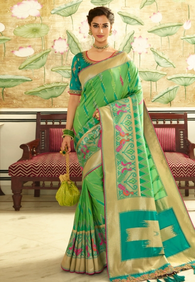 Light green banarasi silk saree with blouse 6003