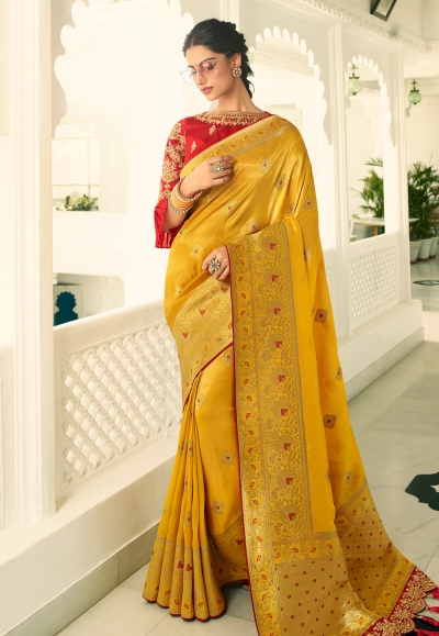 Mustard banarasi silk saree with blouse 6005