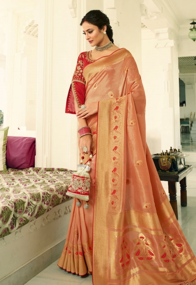 Peach banarasi silk party wear saree 6011