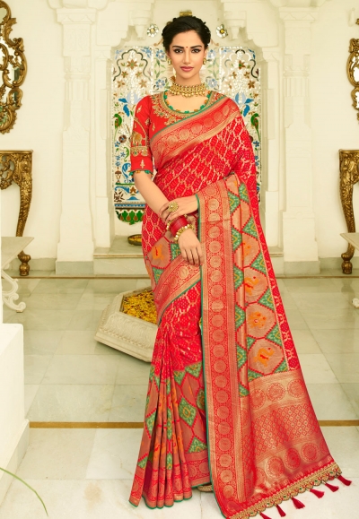 Red banarasi silk festival wear saree 6012