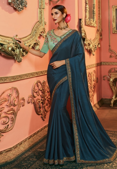 Blue silk party wear saree 112