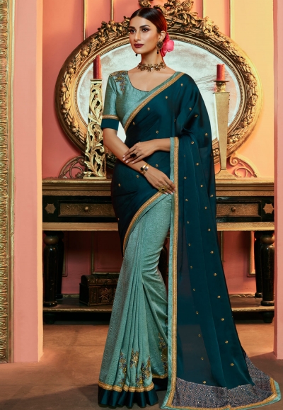 Blue silk half and half saree 119