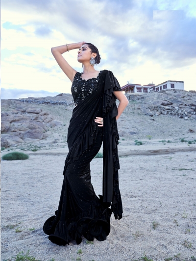 Indian ruffle party wear saree