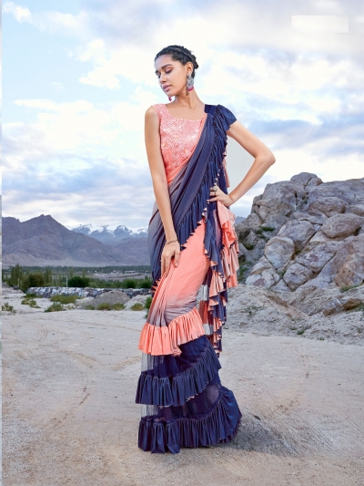 Indian ruffle party wear saree