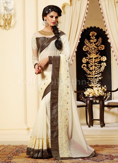 black and white party wear saree