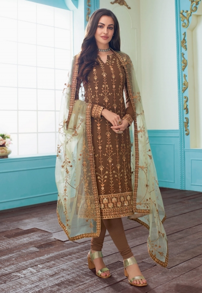 Brown georgette churidar salwar kameez 7085