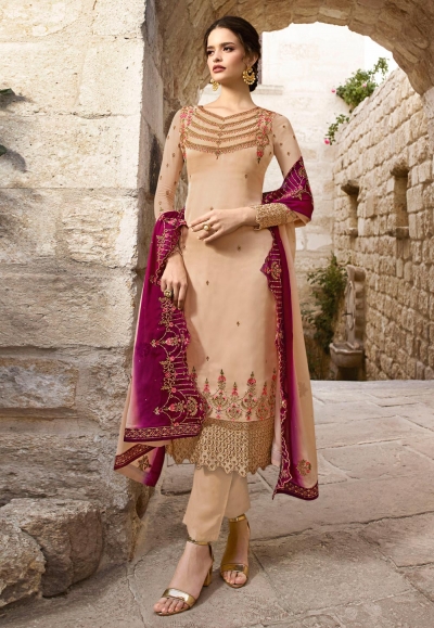 Peach satin kameez with pant 18077