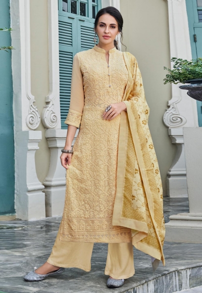 Beige faux georgette readymade kameez with palazzo 1084