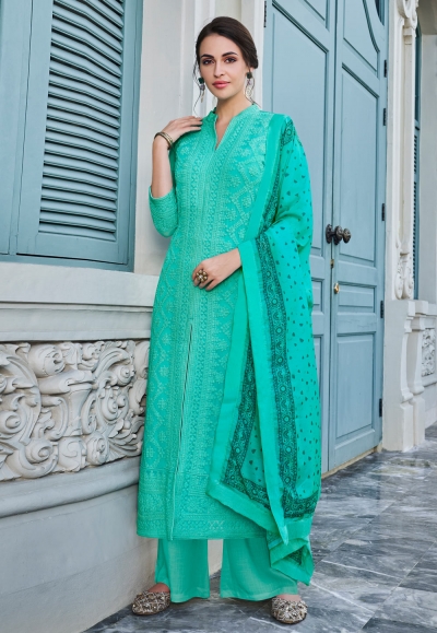 Aqua faux georgette readymade palazzo suit 1083