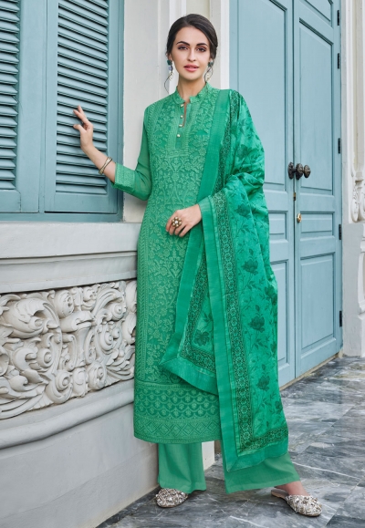 Green faux georgette readymade palazzo suit 1086