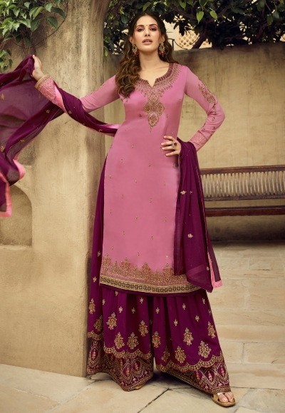 Light purple satin embroidered palazzo suit 5400