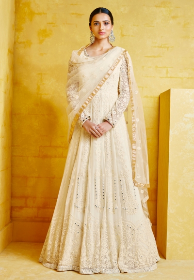 Cream georgette readymade floor length anarkali suit 2093