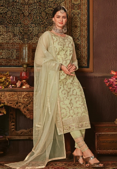 Light green net kameez with pant 8202