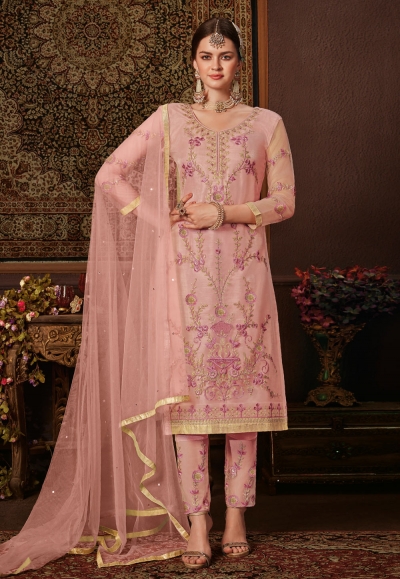Pink net pant style suit 8203
