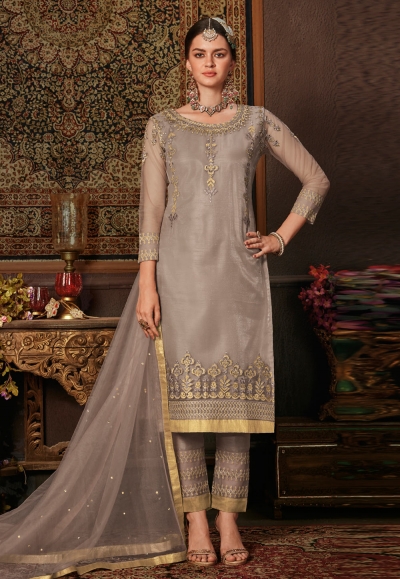 Gray net kameez with pant 8206