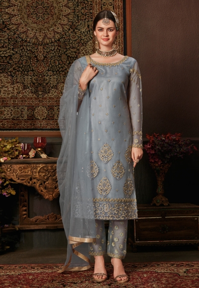 Gray net kameez with pant 8204