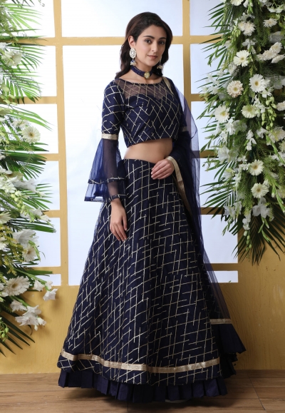 Navy blue net embroidered circular lehenga choli 1215