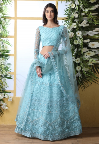 Sky blue net embroidered circular lehenga choli 1213