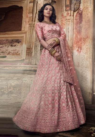 Pink satin circular lehenga choli 3406