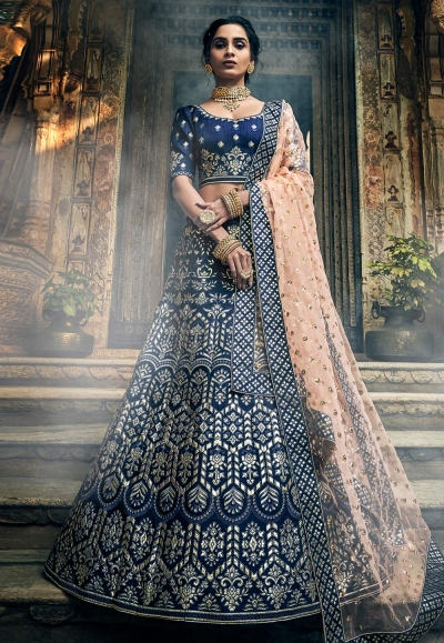 Navy blue art silk circular lehenga choli 3409