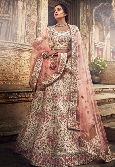 Cream art silk circular lehenga choli 3410