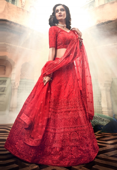 Red net circular lehenga choli 3403