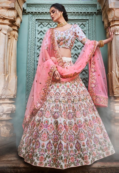 Off white georgette circular lehenga choli 3405