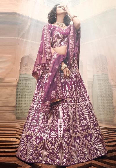 Purple art silk circular lehenga choli 3408