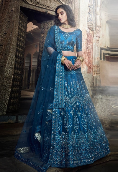 Blue art silk circular lehenga choli 3411