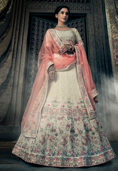 Beige georgette circular lehenga choli 3404